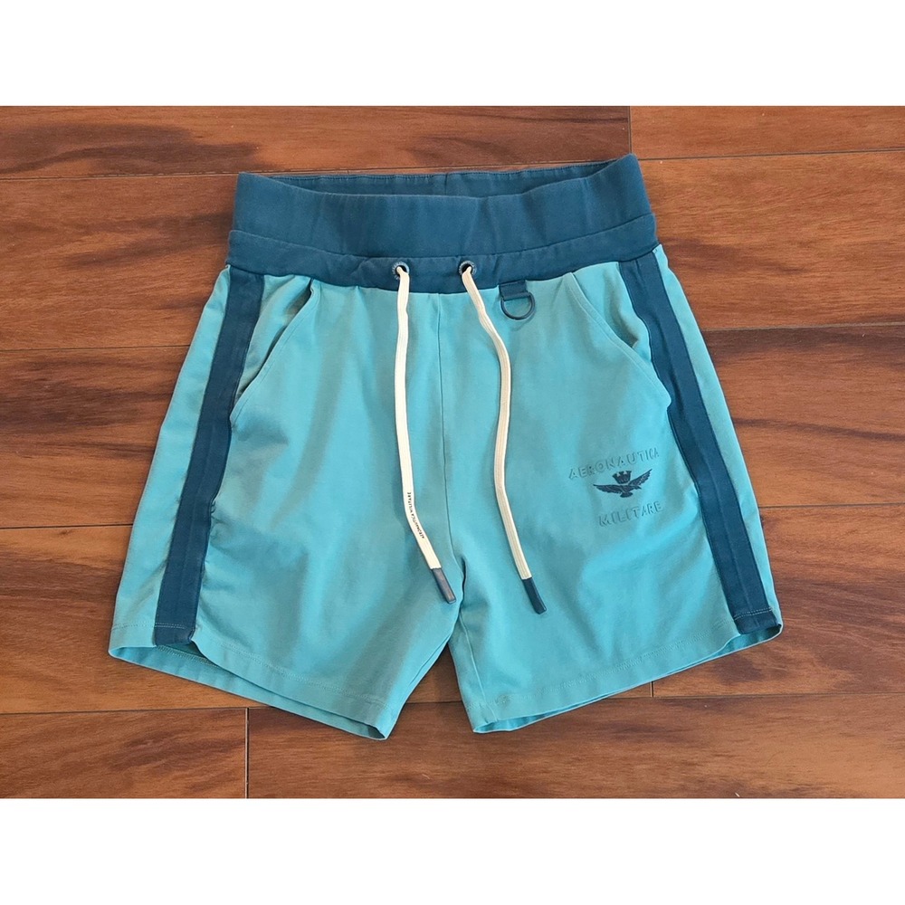 Aeronautica Militare Mens Teal Logo Sweat Shorts XS J519 Cotton Blend